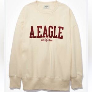 American Eagle Cream Beige Fleece Crew Neck